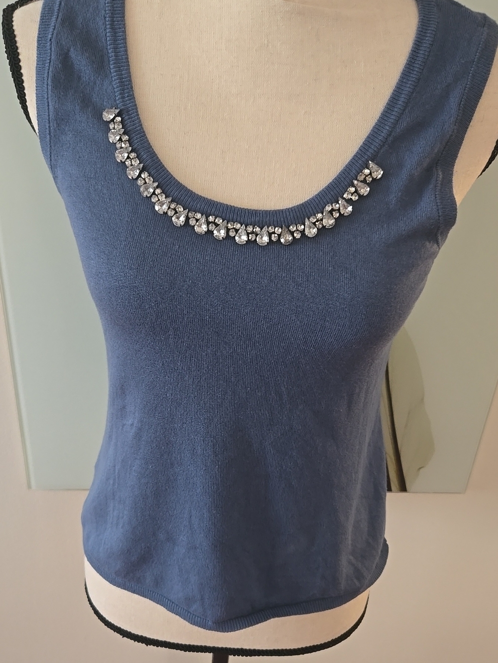 Daisy Fuentes Blue Sleeveless Knit Tank with Crystal Trim